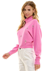 Embellished Turtleneck Sweater (Ivory, Pink)