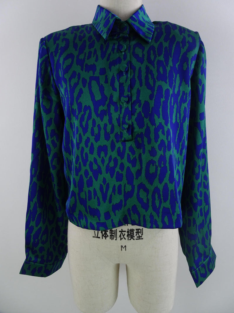 Blue/Green Leopard Long Sleeve Top
