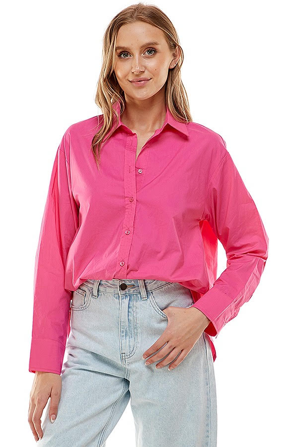 Oversized Button Up Shirt (Magenta, White)