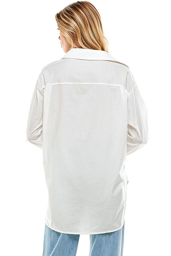 Oversized Button Up Shirt (Magenta, White)