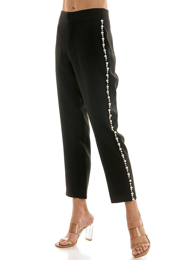 Elegant Straight Leg Trouser with Pearl Side Trim