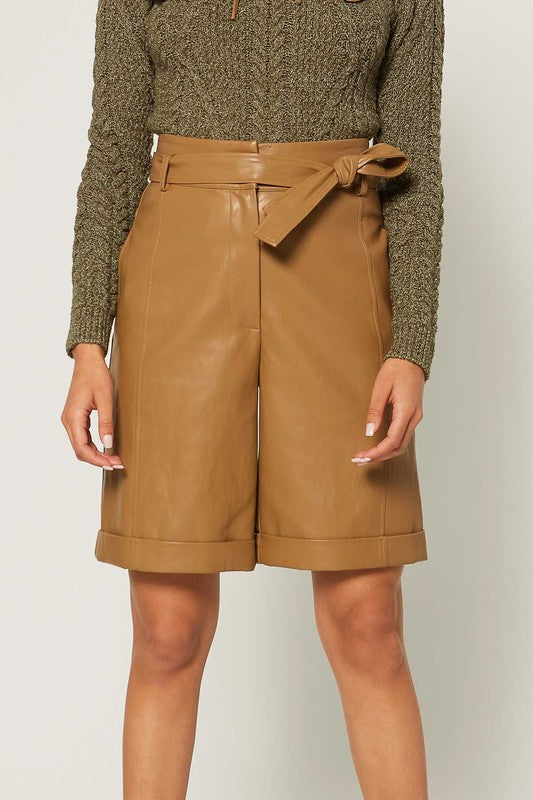 Faux Leather Self-Tie Belt Short