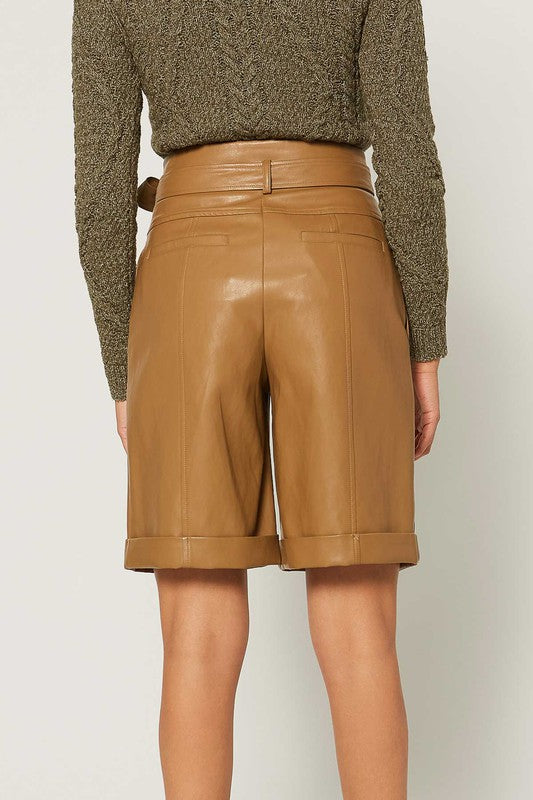 Faux Leather Self-Tie Belt Short