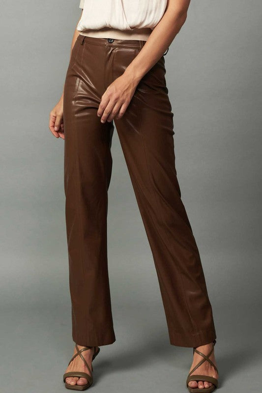 Faux Leather Straight Leg Pants