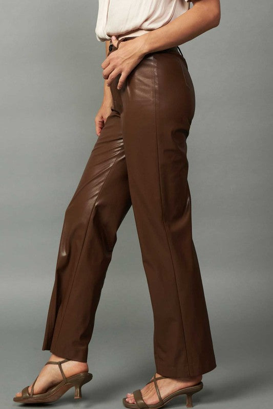 Faux Leather Straight Leg Pants