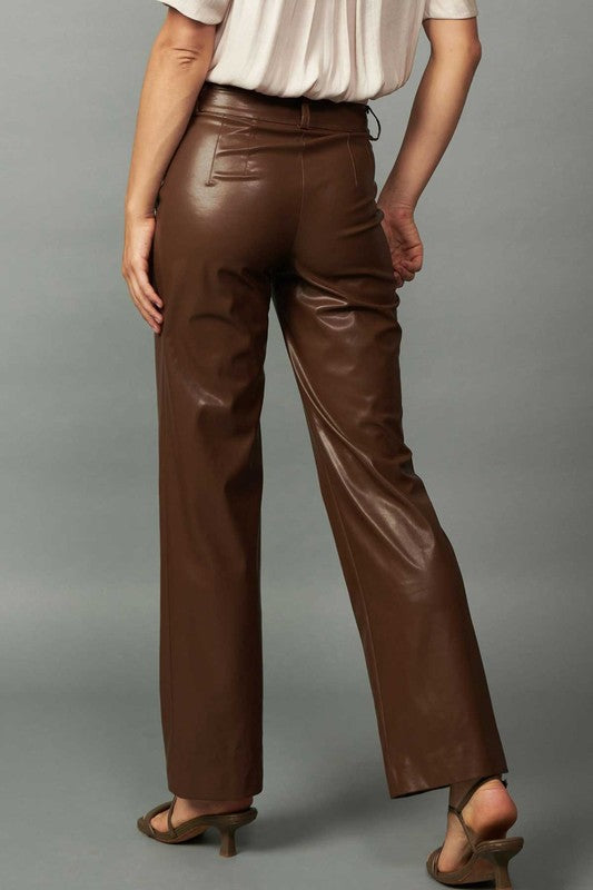 Faux Leather Straight Leg Pants