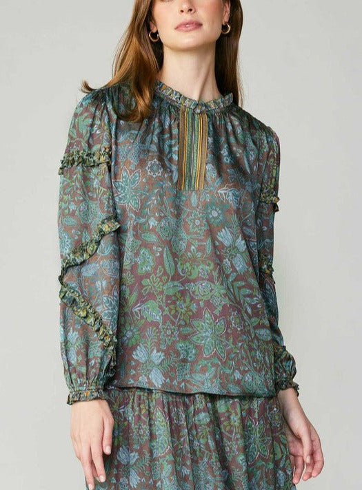 Paisley Print Ruffle Detail Blouse