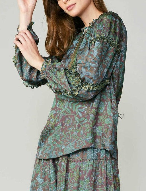 Paisley Print Ruffle Detail Blouse