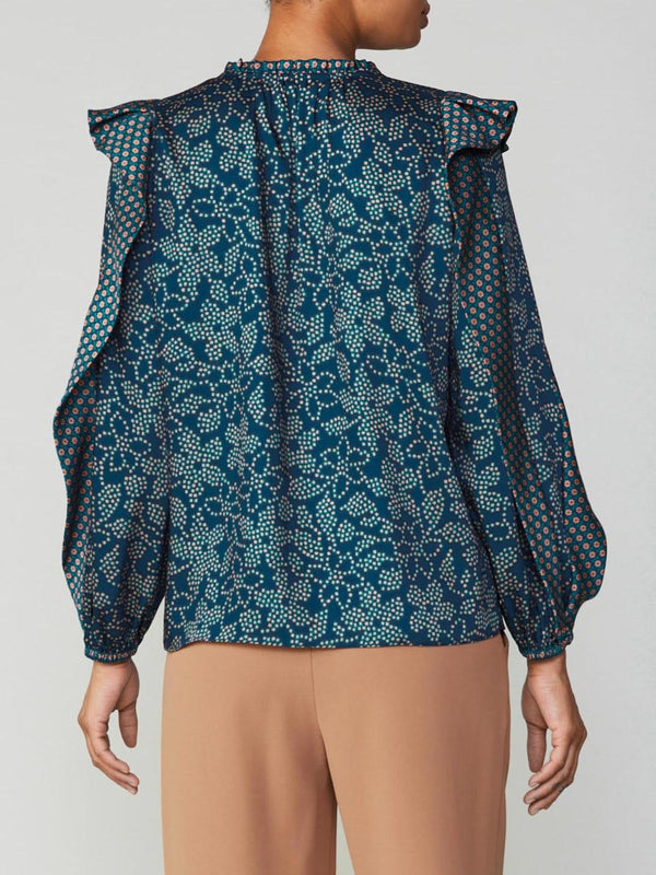 Navy Multi Floral Ruffled Blouse