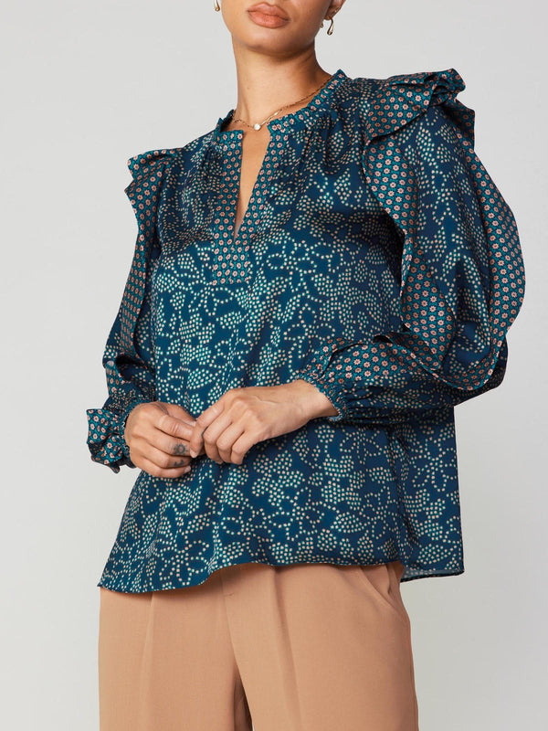 Navy Multi Floral Ruffled Blouse