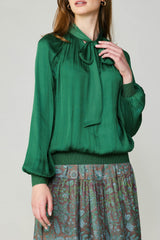 Emerald Green Ribbon Tie Blouse