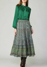 Paisley Border Print Long Tiered Skirt