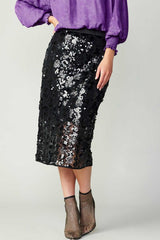 Black Sequin Midi Skirt