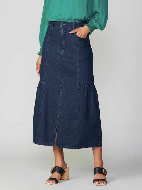 Indigo Denim Midi Skirt (Up to XL)