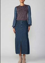Indigo Denim Midi Skirt (Up to XL)