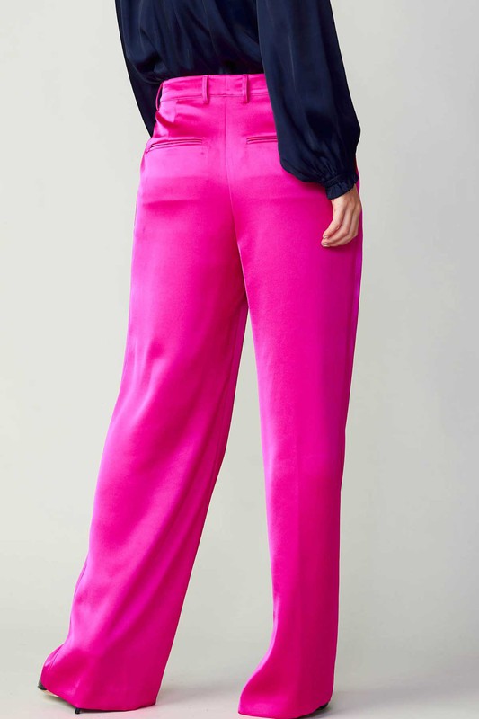 Buttoned Silky Pants (Black, Fuchsia)