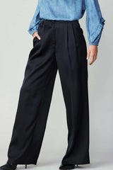 Buttoned Silky Pants (Black, Fuchsia)