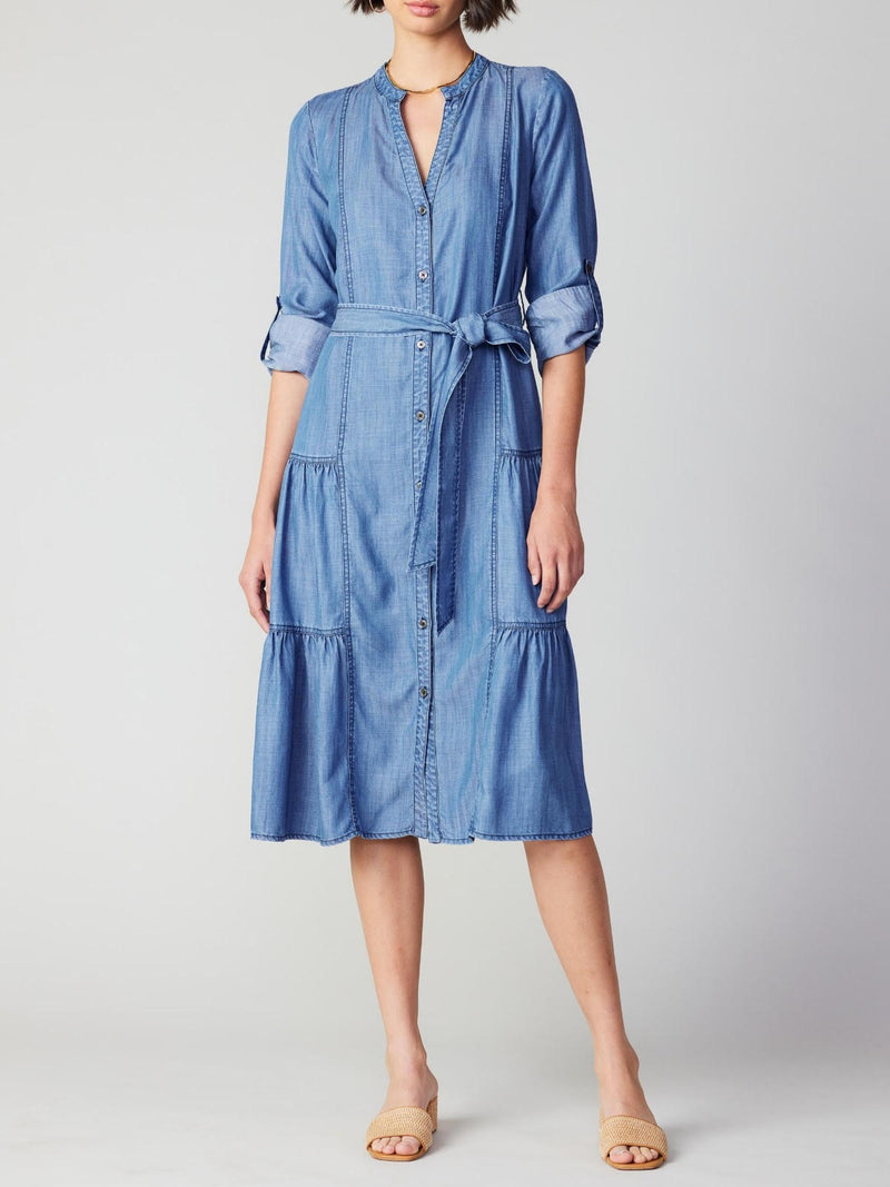 Chambray Button Down Midi Dress