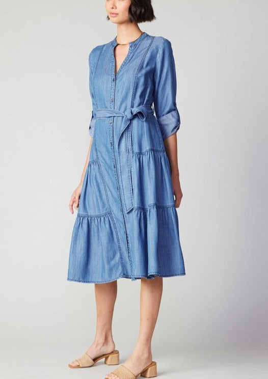 Chambray Button Down Midi Dress