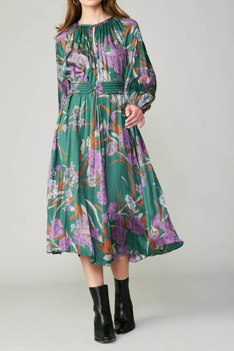 Green Floral Split Neck Dress (Up to XL)