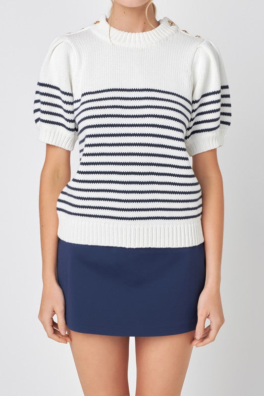 Striped Short Puff Sleeve Sweater