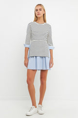 Striped Knit & Oxford Combo Dress