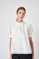 Broderie Anglaise Puff Sleeve Top