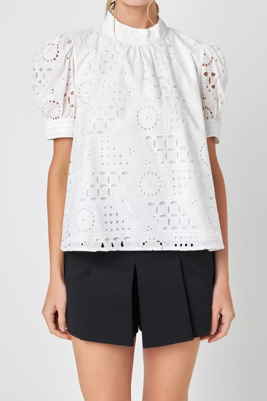 Broderie Anglaise Puff Sleeve Top