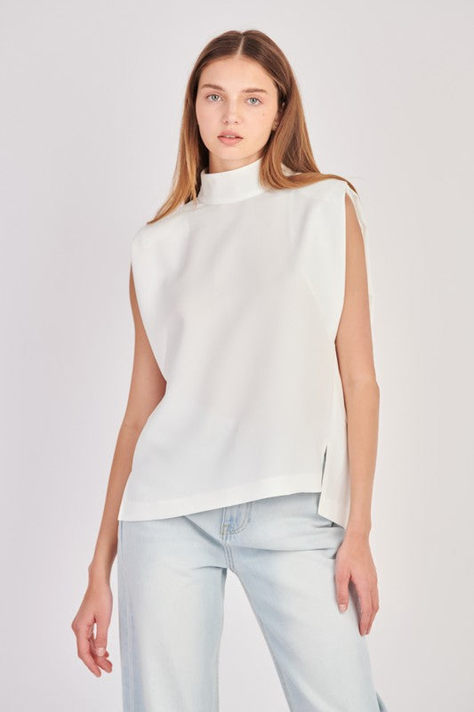 Mock Neck Shoulder Pad Top