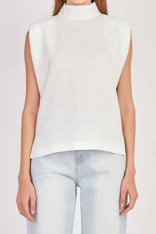 Mock Neck Shoulder Pad Top