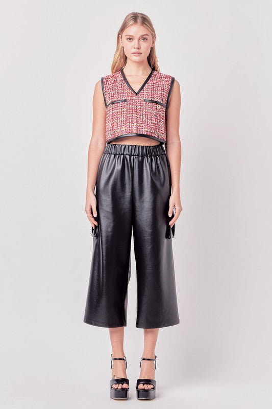 Faux Leather Cropped Cargo Pants