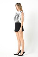 Stripe Sleeveless Pleated Knit Top