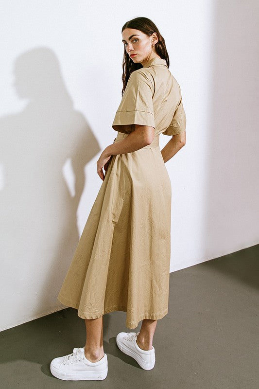 Shirt Collar Midi Dress