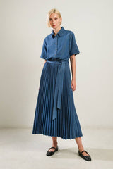 Woven Belted Pleated Dress