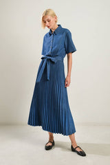 Woven Belted Pleated Dress