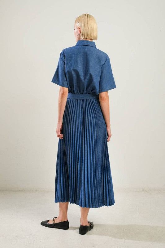 Woven Belted Pleated Dress