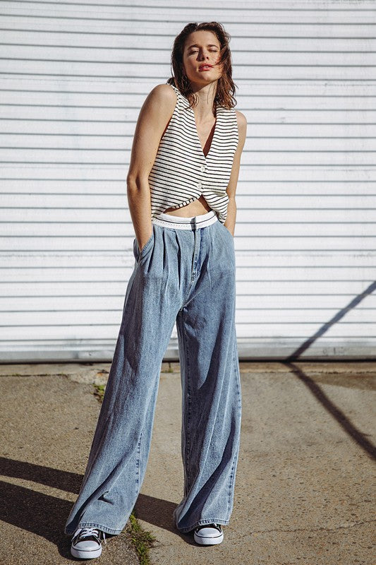 Button Down Striped Vest