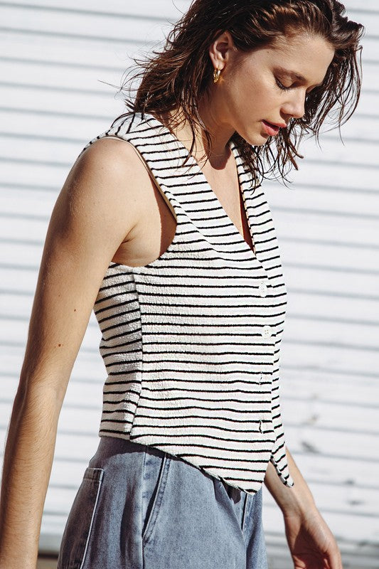 Button Down Striped Vest