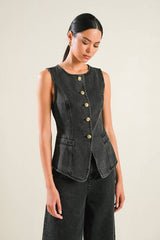 Black Washed Denim Vest