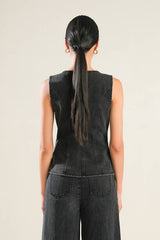 Black Washed Denim Vest