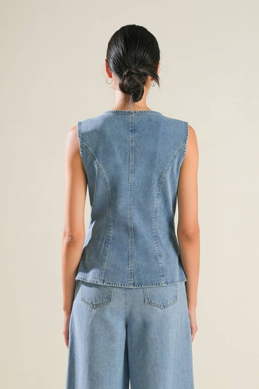 Washed Blue Denim Vest