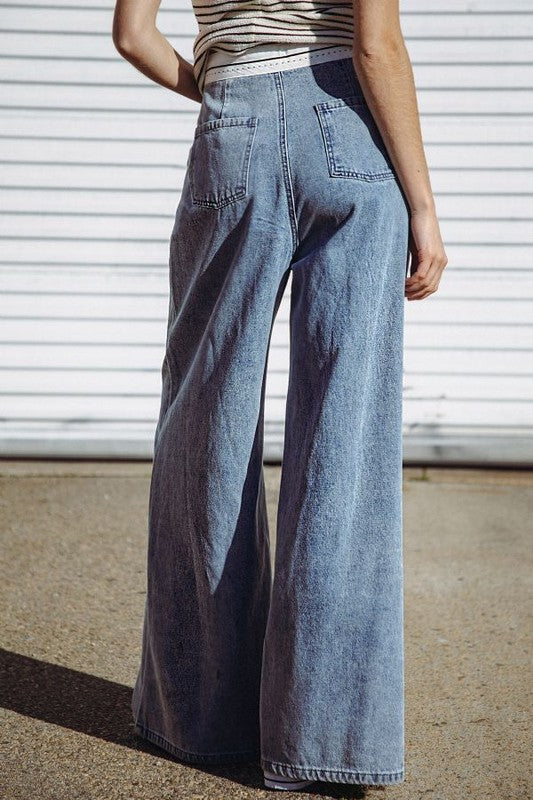 Contrast Waistband Denim Pant