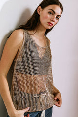 Knit Tank Top (White, Gold)