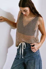 Knit Tank Top (White, Gold)