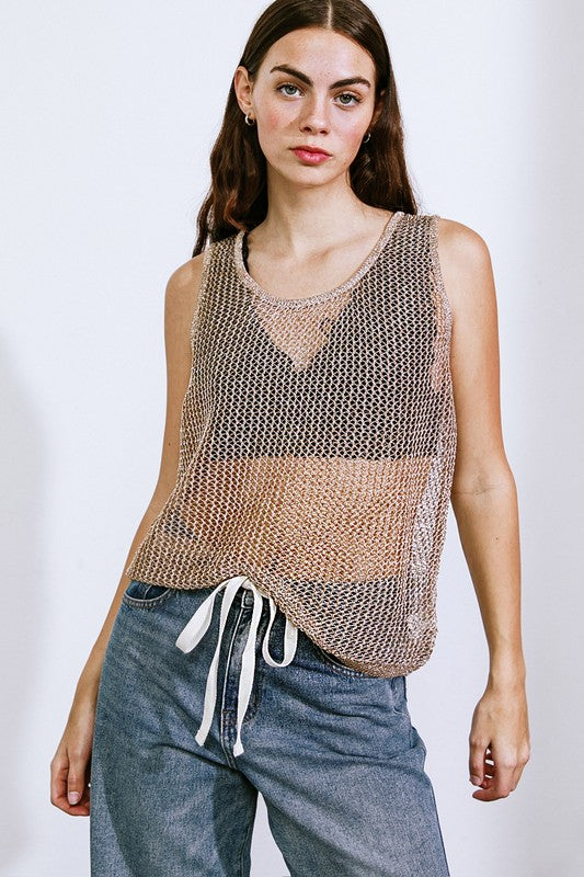 Knit Tank Top (White, Gold)