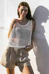 Knit Tank Top (White, Gold)