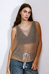 Knit Tank Top (White, Gold)