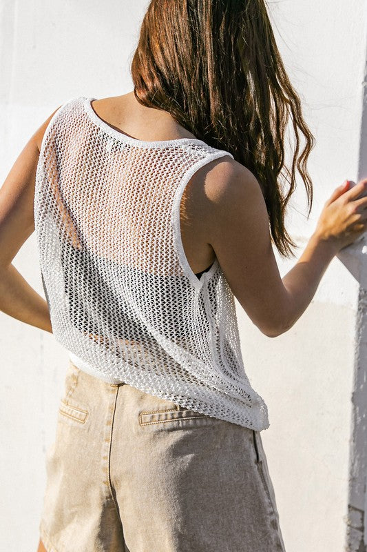 Knit Tank Top (White, Gold)