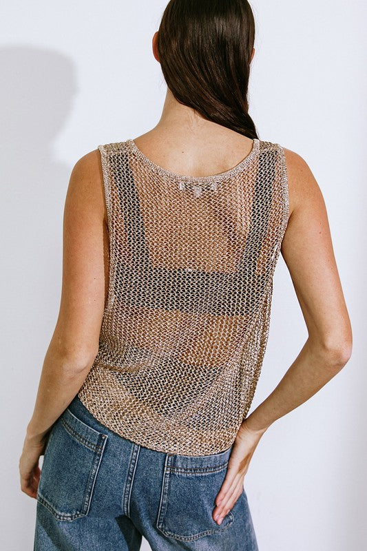 Knit Tank Top (White, Gold)