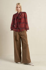 Front Bow Tie Plaid Top